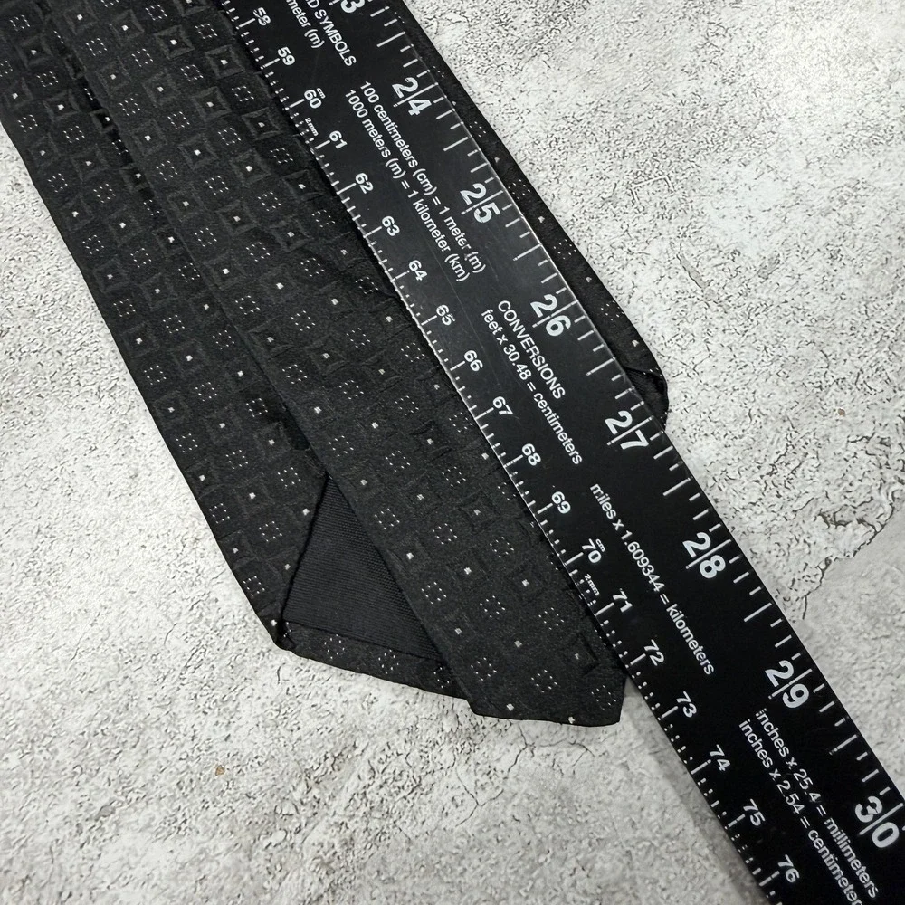 DKNY‎ Silk Tie Mens One Size Black Geometric Jacquard Made In USA Necktie New